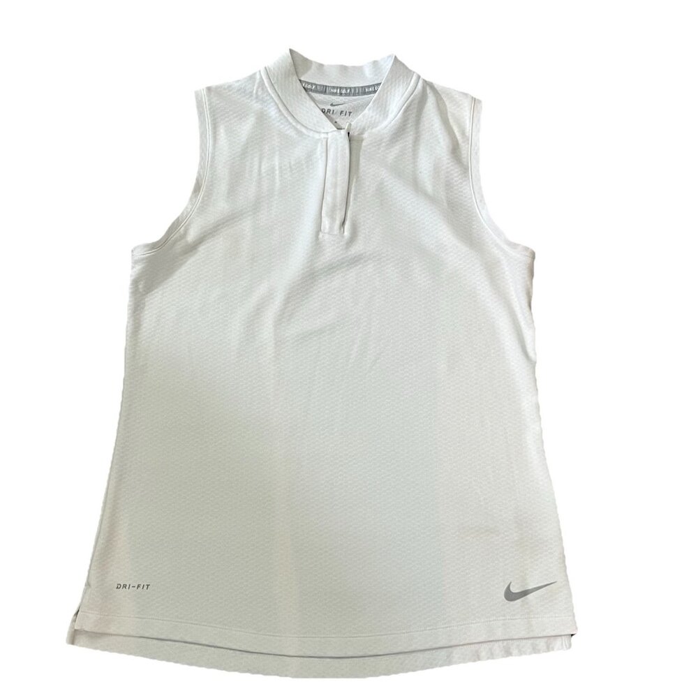 Nike White Sleeveless Dri-FIT Zip Golf Tank Top